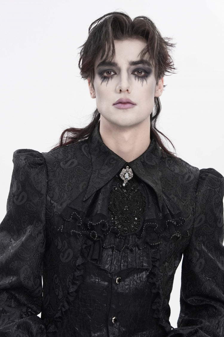 Schwarz bedruckte, mit Diamanten und Perlen bestickte Patchwork-Spitze für Herren im Gothic-Stil, luxuriöse königliche Krawatte