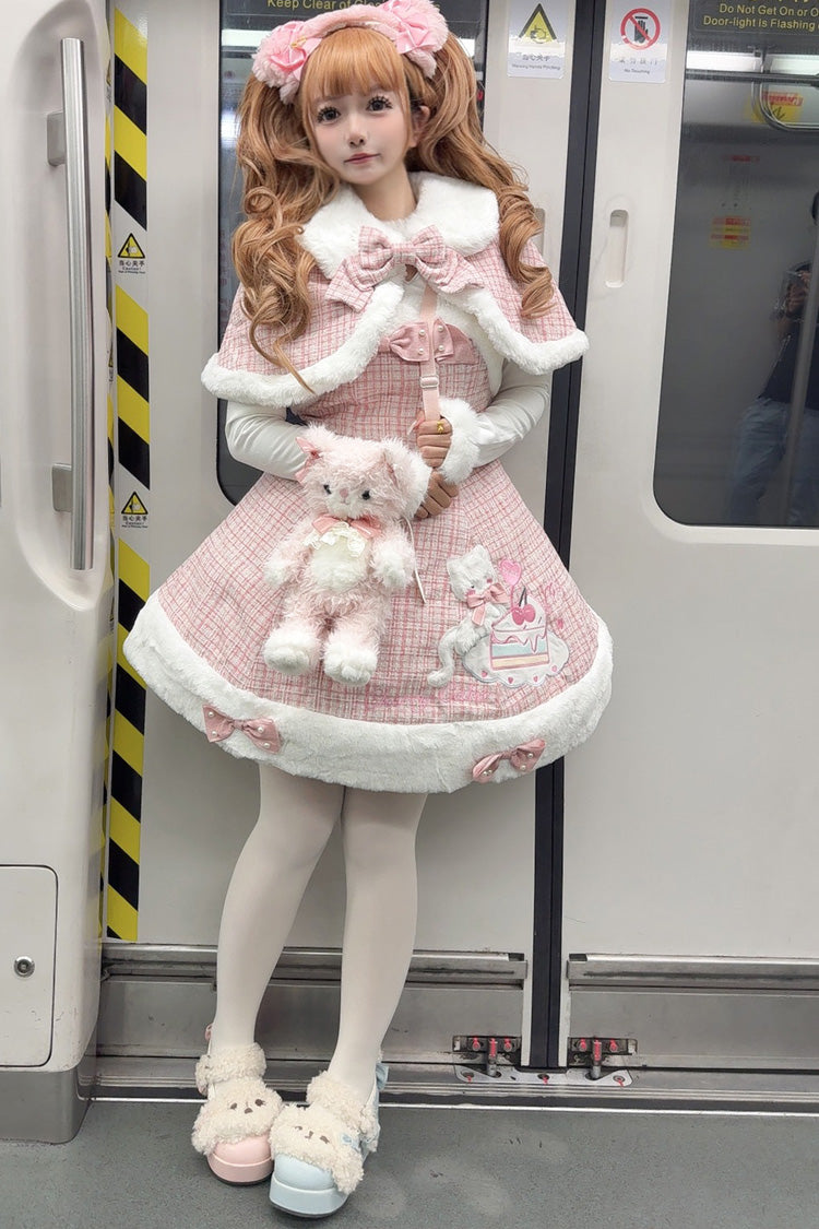 Pink Print Embroidery Bowknot Sweet Princess Lolita Jsk Dress