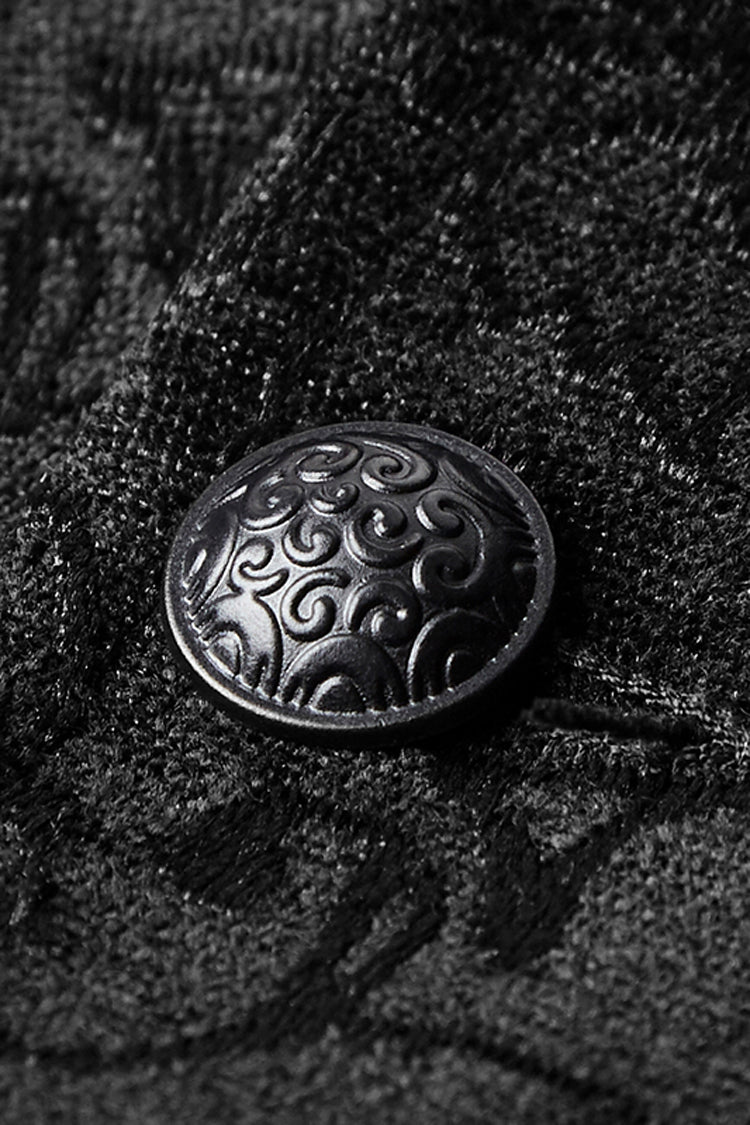 Black Jacquard Velvet Gothic Vintage V Collar Print Mens Vest