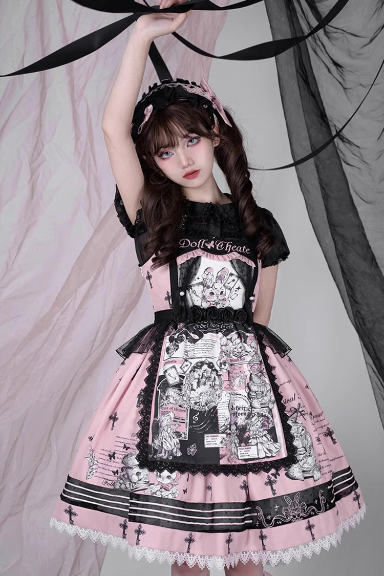 Pink Rabbit Doll Theater Print Sweet Lolita Jsk Dress
