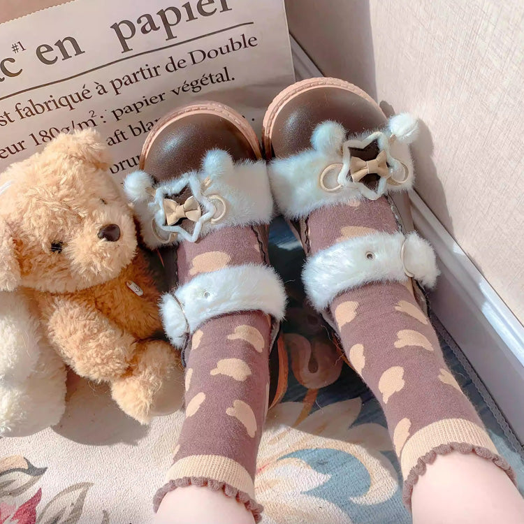 Star Bunny Ears Bowknot Furry Sweet Lolita Shoes 5 Colors