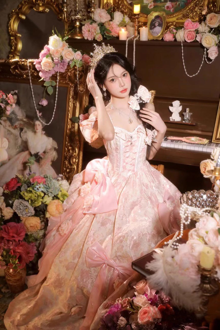 Off Shoulder Print Hanayome Embroidery Bowknot Sweet Princess Lolita Dress 2 Colors