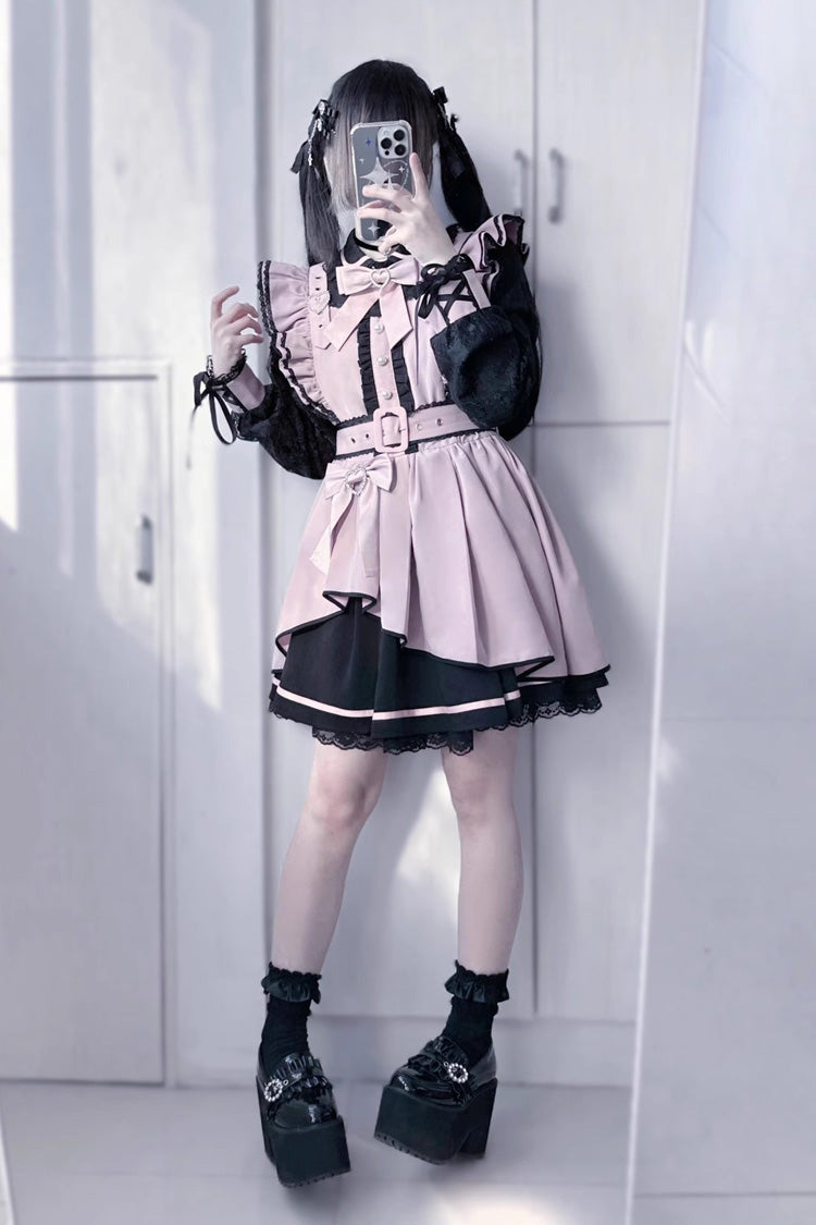 [Little Idol] Ruffle Bowknot Lace Irregular Asymmetric Jirai Kei Dress 6 Colors