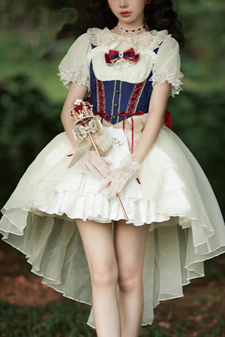 ホワイト/ブルーゴージャスな白雪姫半袖スウィートロリータドレス
