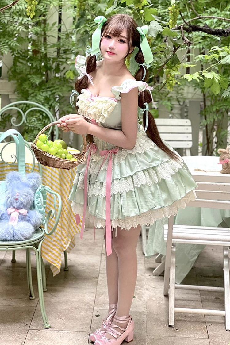 Green [Mints] Multi-Layered Ruffle Bowknot Lace Sweet Ballet Lolita Dress