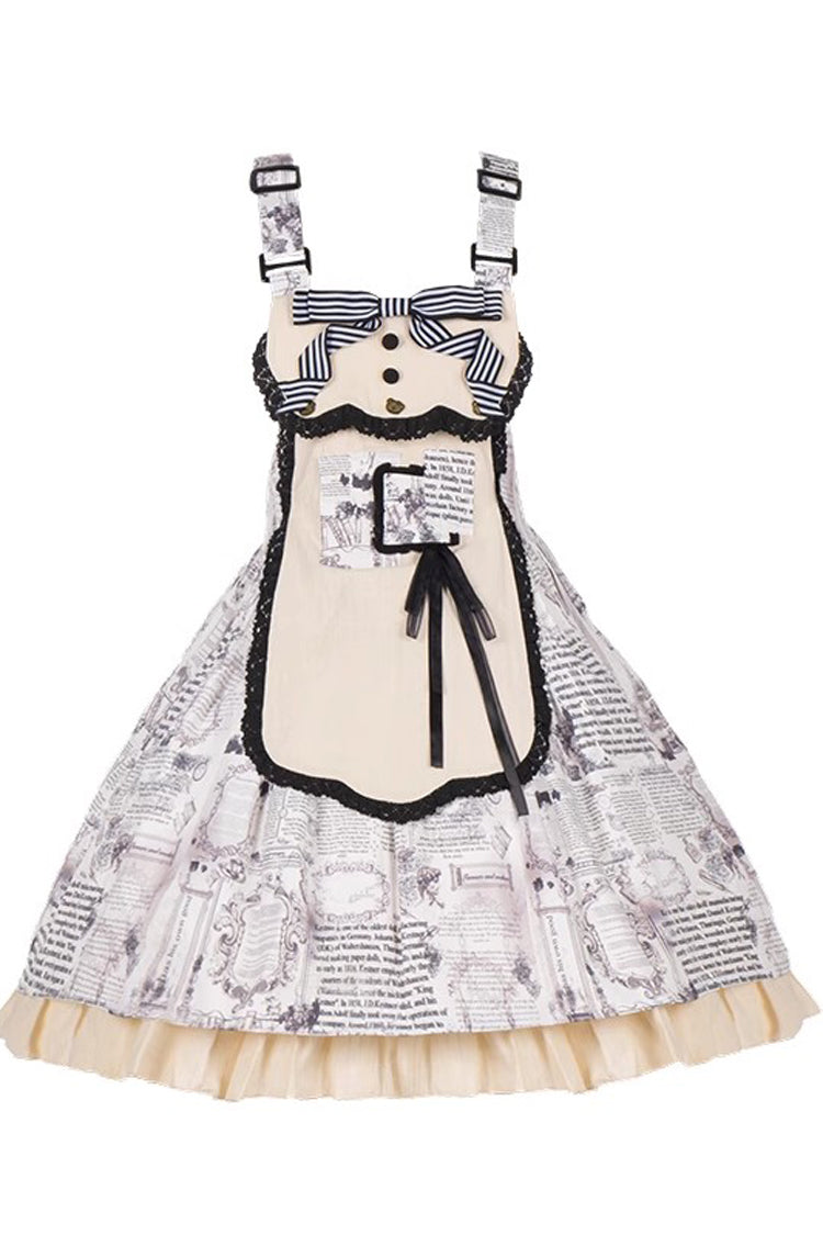 White Vintage Berlin Daily Print Removable Apron Classic Lolita Strap Dress