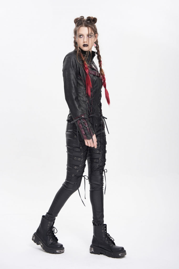 Black Pentacle Lace-Up Buckle Women's Punk Jacket