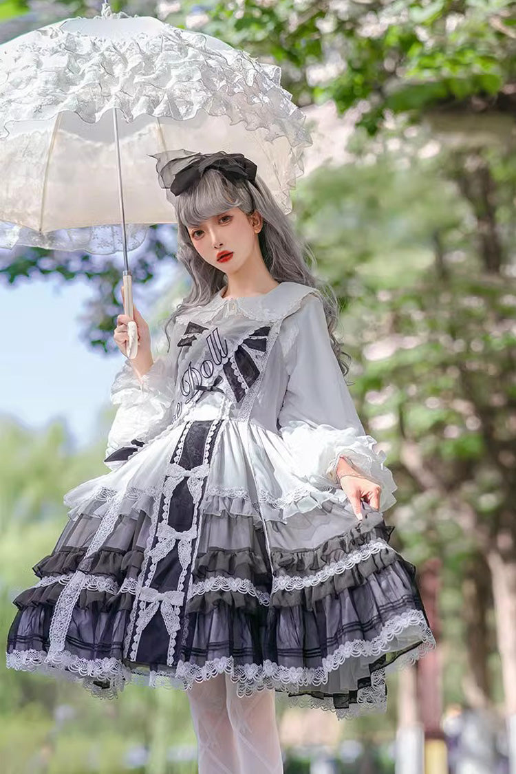 White/Black Multi-layer Ruffle Bowknot The Covenant of Summer Isle Gothic Princess Lolita Jsk Dress