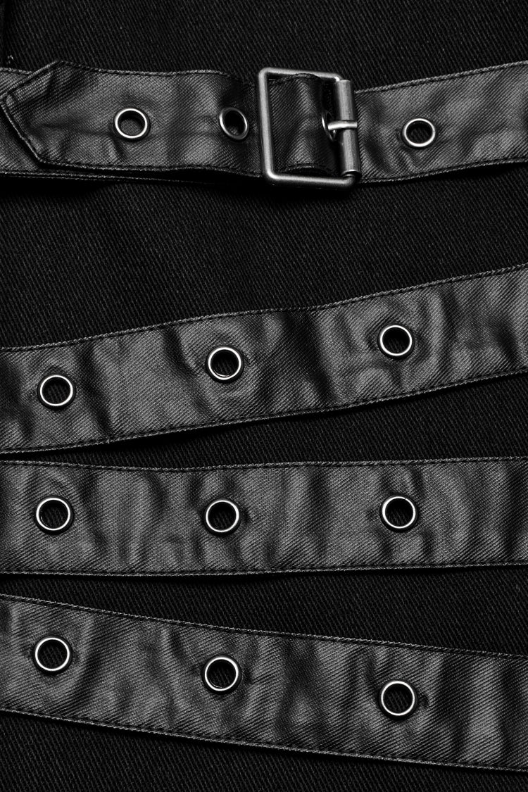 Black Round Collar Multi-Buckles Straps Faux Leather Men's Punk Jacket