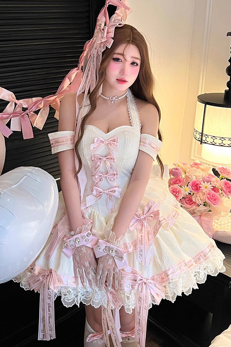 Pink [Young Lady] Halterneck Sleeveless Multi-Layered Ruffle Bowknot Elegant Princess Sweet Lolita Dress