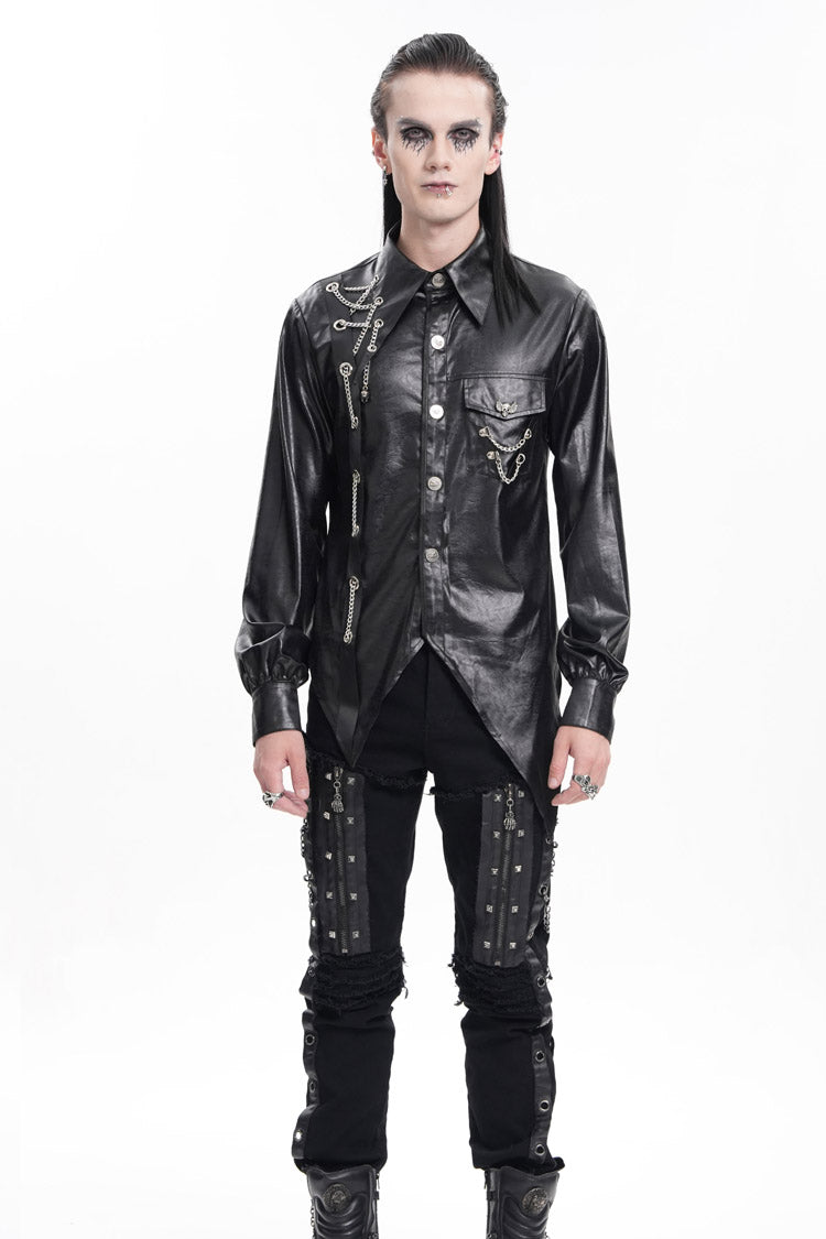 Black Long Sleeves Chain Eyelets Skull Men's Gothic Blouse