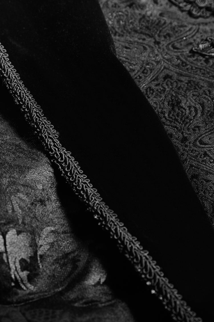 Black Victorian Swallow Tail Sleeveless Print Mens Gothic Vest