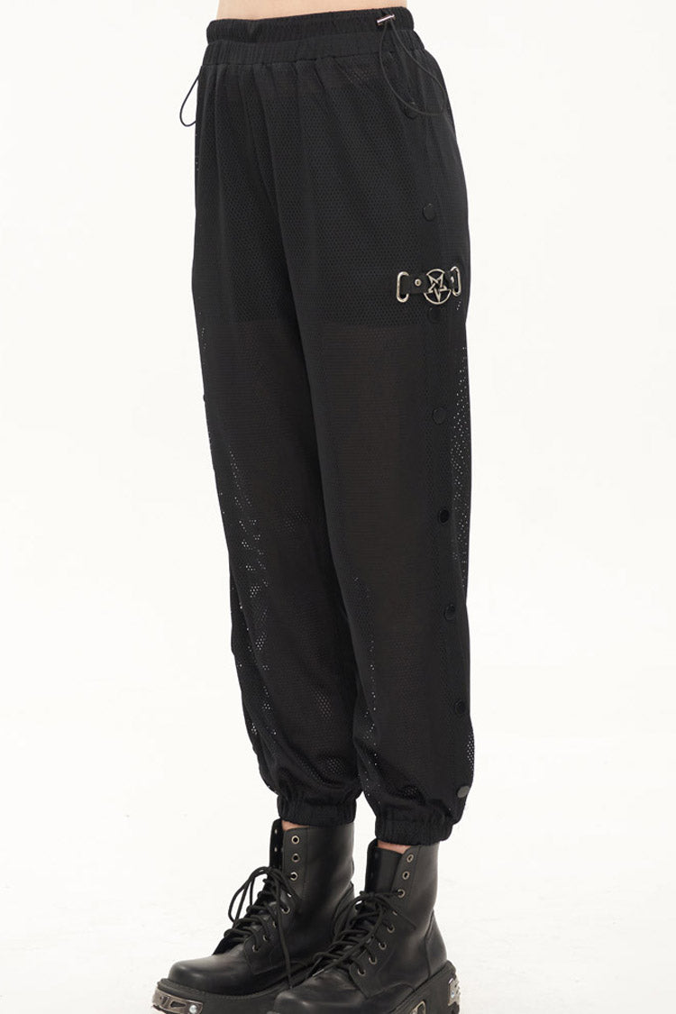 Schwarze Punk-Sport-Stil Metall Fünf-Sterne-Dekoration Hosenbein Knopf Abnehmbare Damen Lange Hose