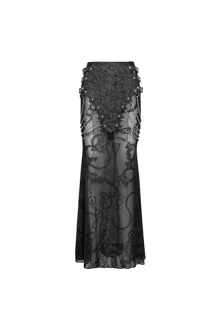 Black Mesh Splice Chain Fishtail Women's Gothic Skirt
