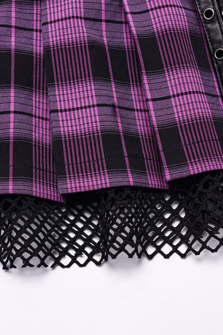 Plaid Print Stitching Mesh Women's Steampunk Skirt 2 Colors