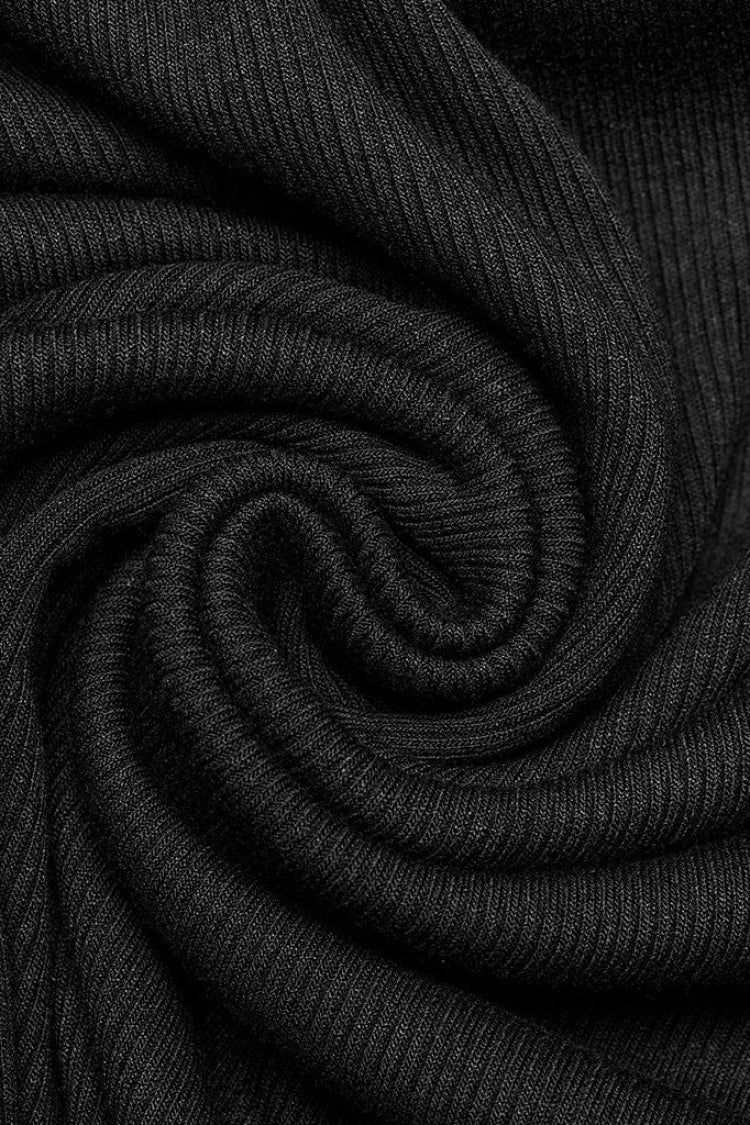 Black Lapel Collar Long Sleeves Stitching Mens Steampunk T-Shirt