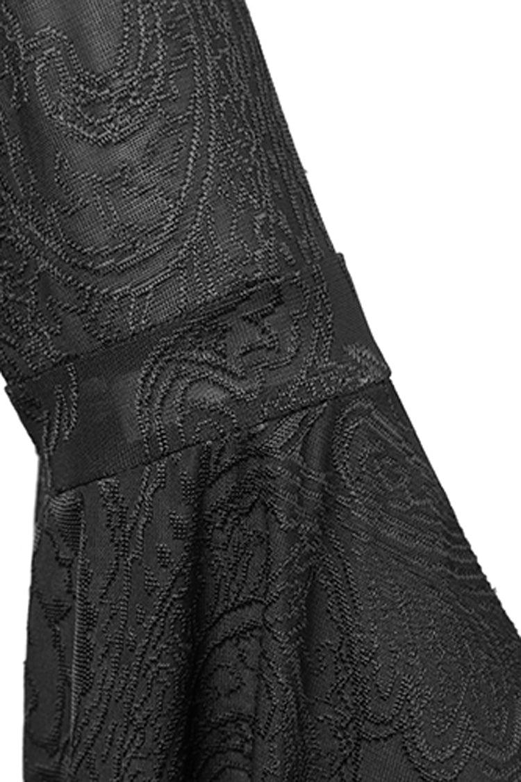 Black Hooded Metal Buckle Long Trumpet Sleeves Embroidery Womens Gothic Dress