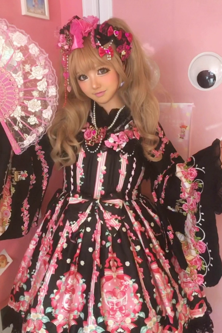[Strawberry Chef] Sleeveless Print Bowknot Lace Sweet Lolita Jsk Dress 4 Colors