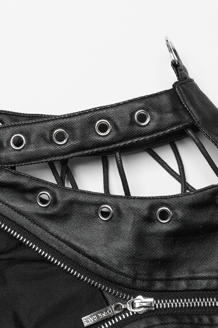 Black Domineering High Collar Sleeveless Lace-Up Rivet Women's Punk Corset