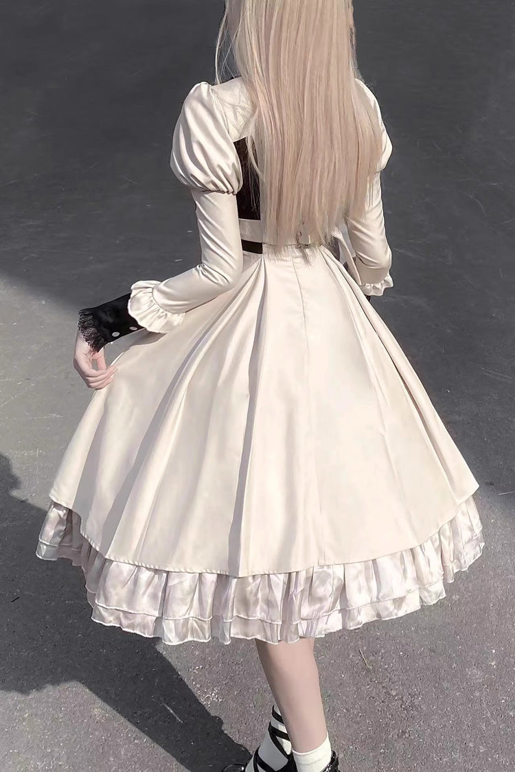White Long Sleeves Multi-layer Moon Talisman Print Ruffle Gothic Lolita Dress