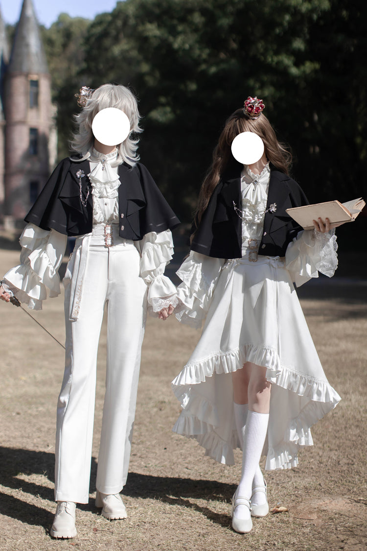 White [Day and Night Song] Long Sleeves Ruffle Ouji Gothic Lolita Skirt Pants