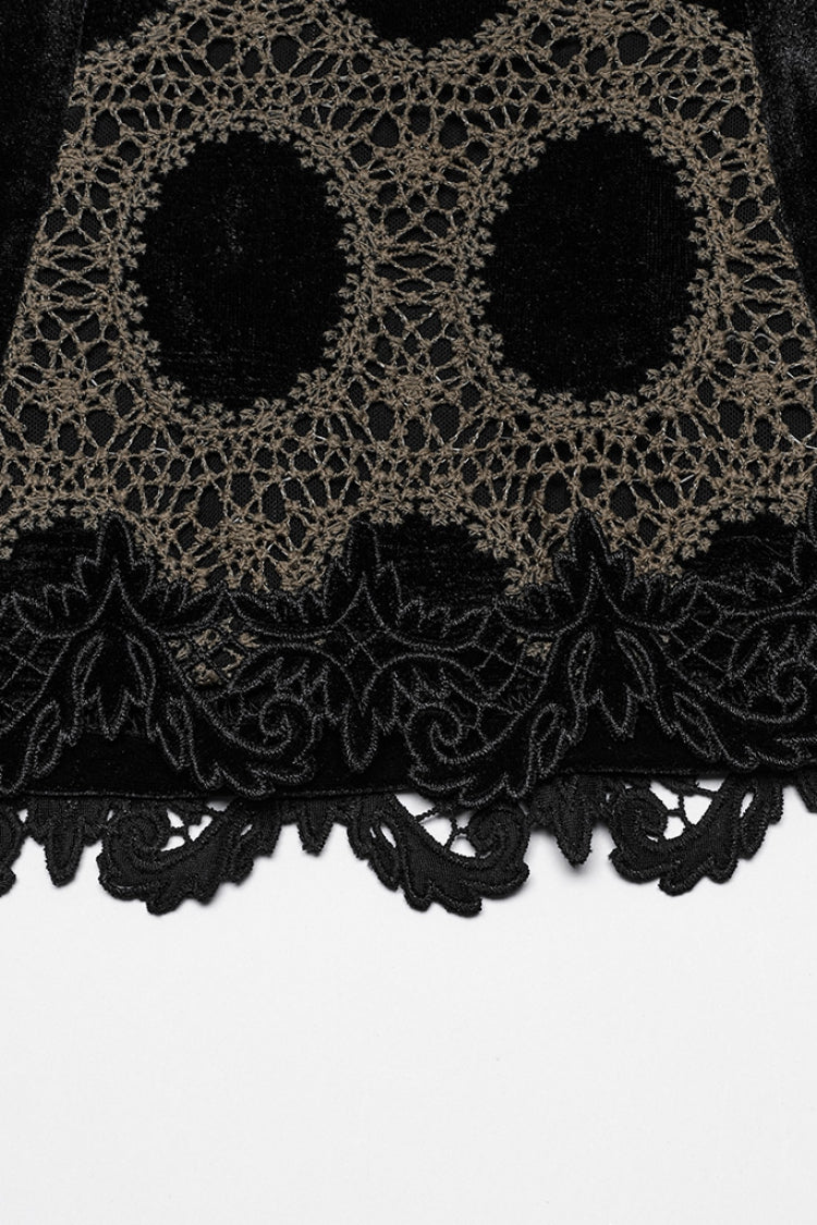 Coffee Long Puff Sleeves Print Embroidery Women's Gothic Blouse