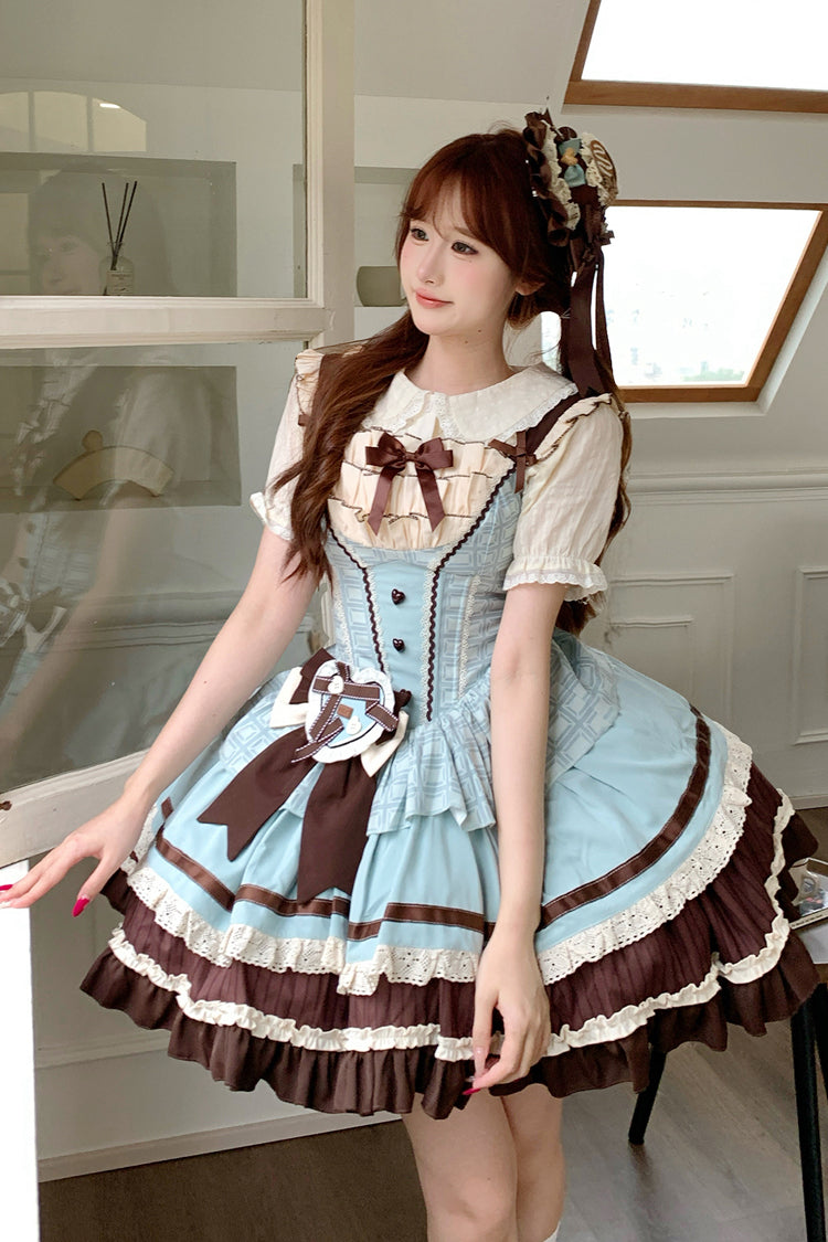 Green/Brown [Mint Chocolate] Sleeveless Triple-Layered Ruffle Bowknot Sweet Lolita Jsk Dress