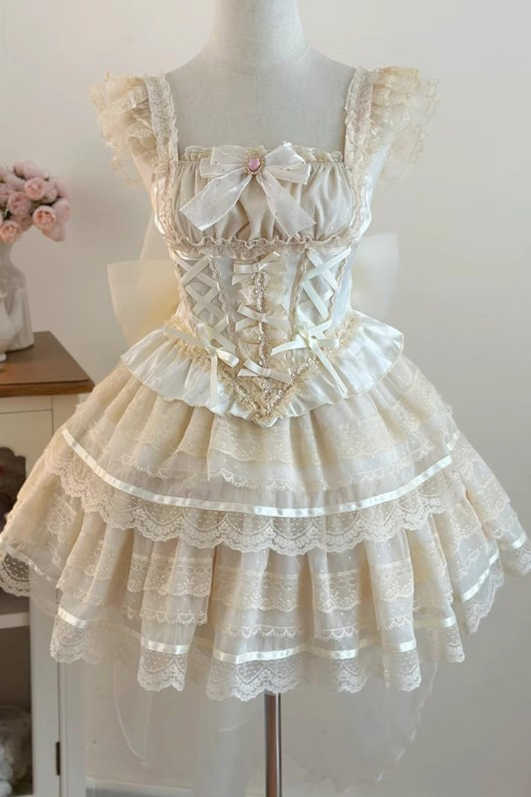 Aprikose [Girl Love] Doppellagiges Lolita-Ballettrock-Set mit Schleife und Spitze