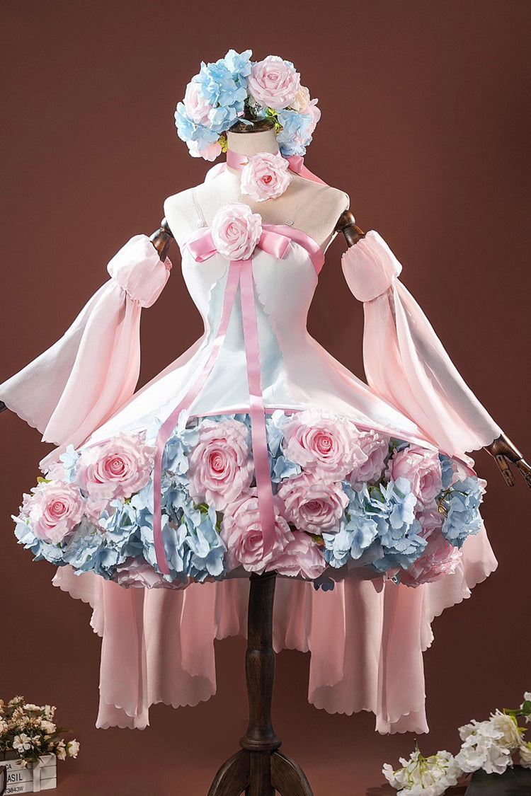 Pink [Cardcaptor Sakura] Sleeveless Bowknot Flower Fairy Sweet Anime Cosplay Lolita Jsk Dress Set