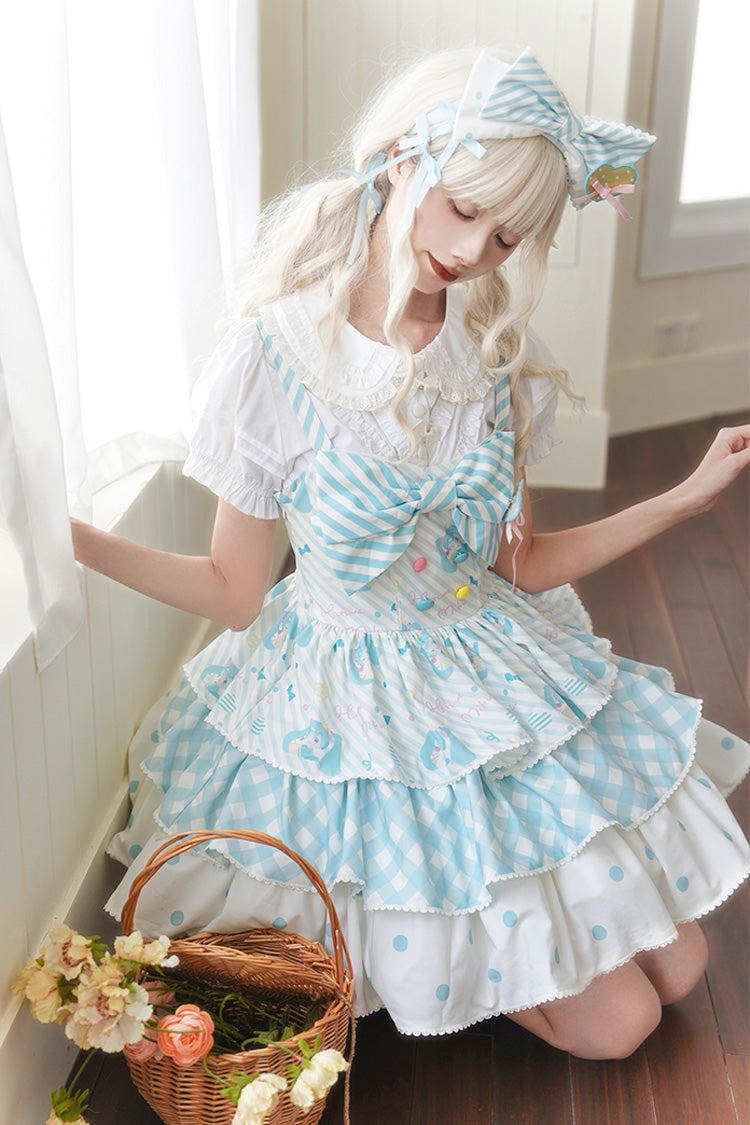Blue [Hatsune Miku] Sleeveless Triple-Layered Print Bowknot Sweet Lolita Jsk Dress
