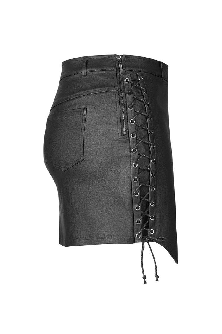 Black Side Metal Clasp Lace-Up Irregular Hem Plus Size Skinny Leather Women's Punk Skirt