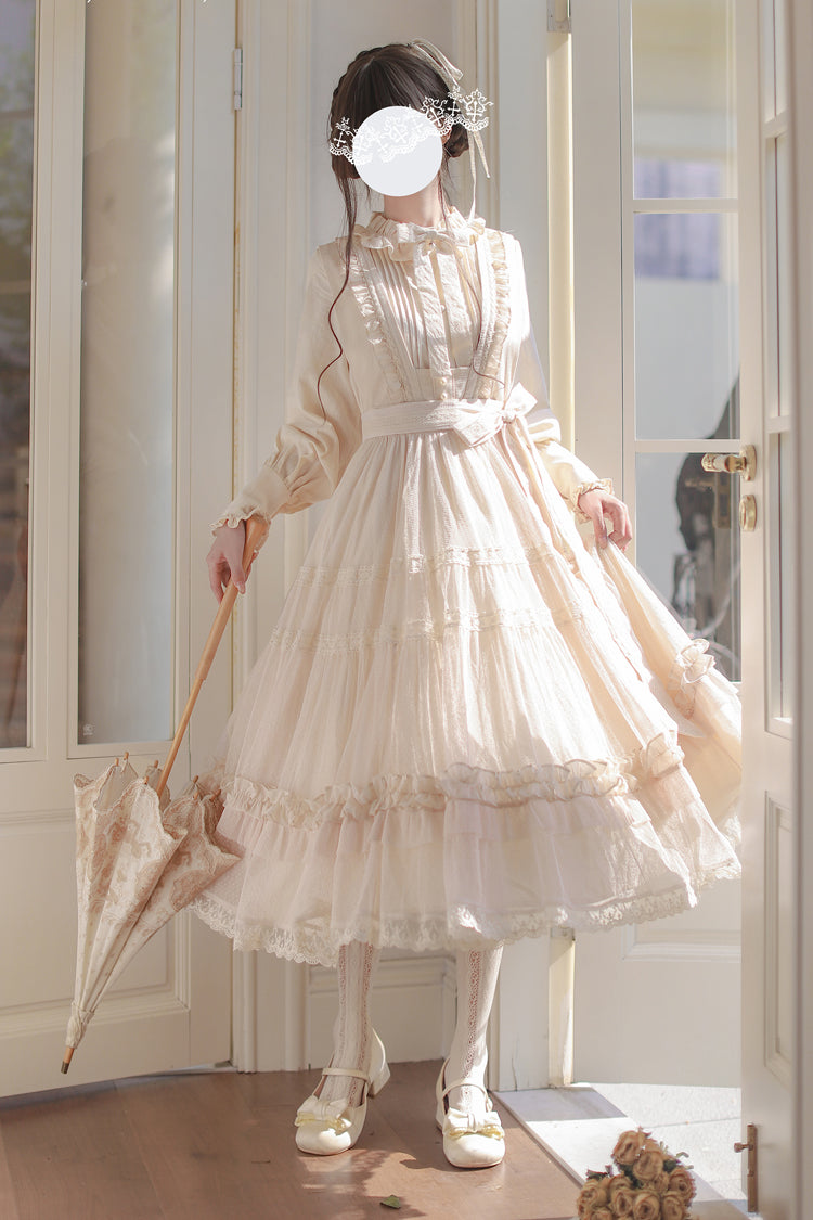 Ivory Sleeveless Ruffle Lace Sweet Japanese Elegant Lolita Jumper Dress