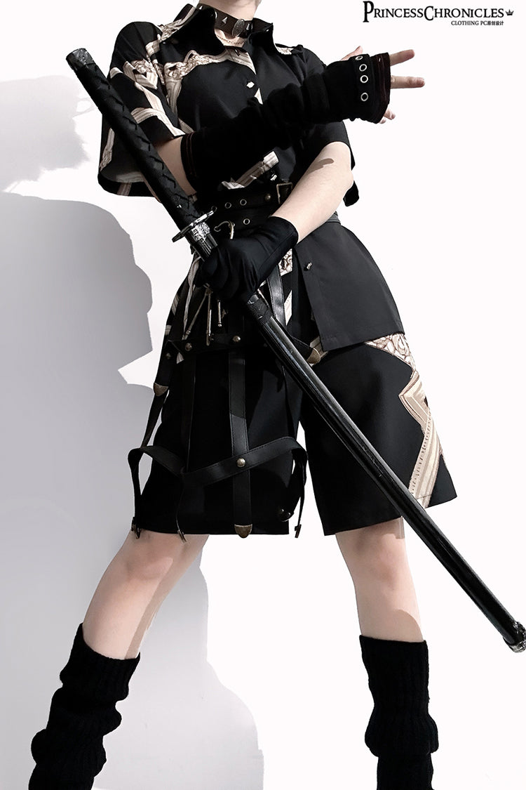 Black [Dream Void Mirror] Print Ouji Fashion Prince Handsome Lolita Shorts
