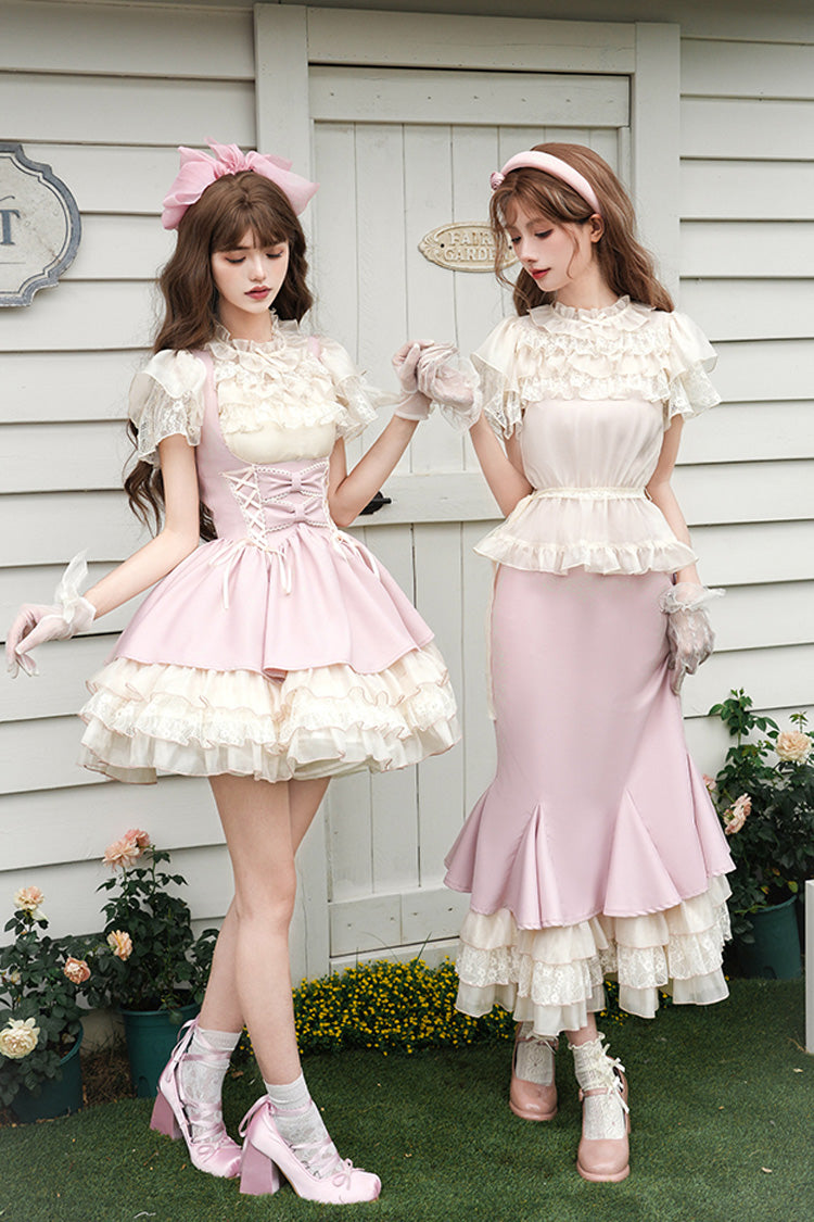 Robe Sirène Lolita Douce à Volants Multicouches [Love Diary] Rose 