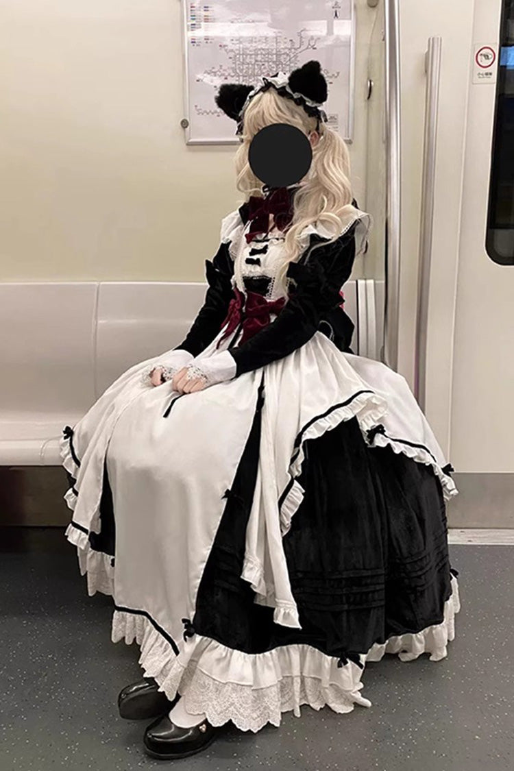 White/Black Apron Maid Ruffle Gothic Princess Lolita Jsk Dress Set