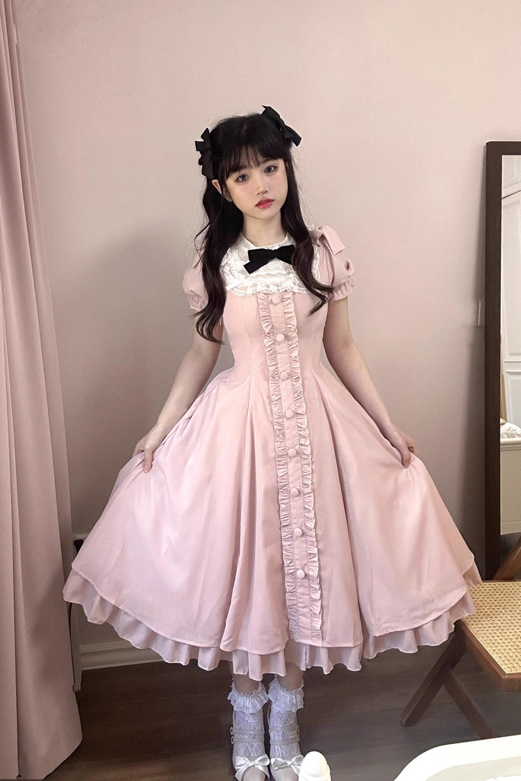Pink Annie's Gift Short Sleeves Bowknot Sweet Lolita Dress (Plus Size Support)