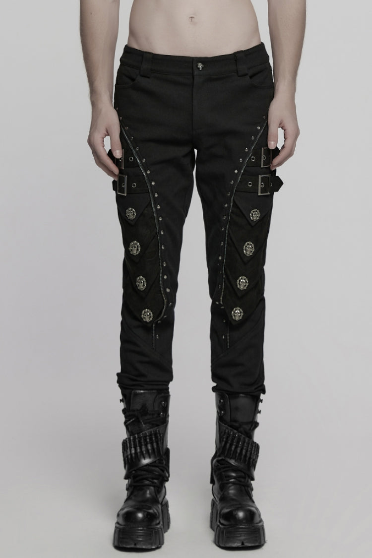 Black Buckle Skull Men's Punk Pants