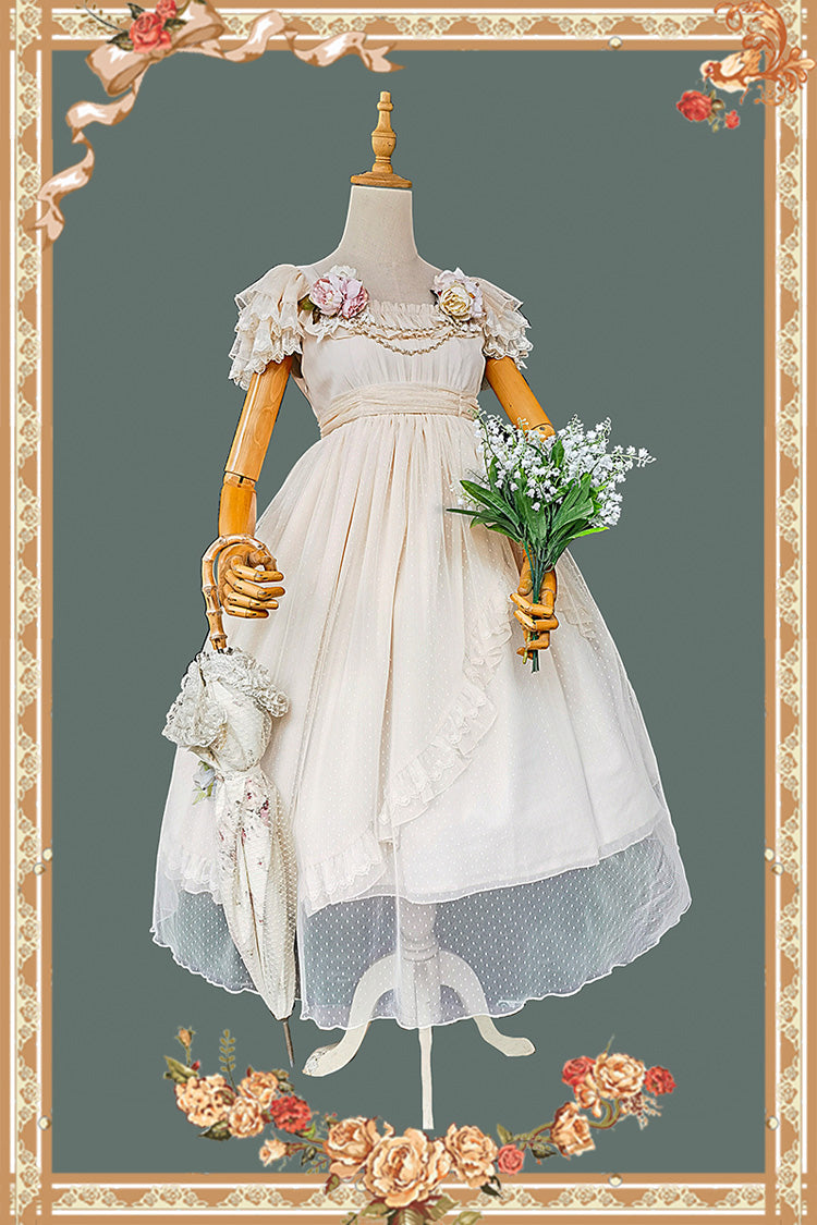 Aprikose [Mondgöttin *Mediana*] Polka Dot Print Rüschen Schleifen Asymmetrisches Süßes Elegantes Lolita Kleid 