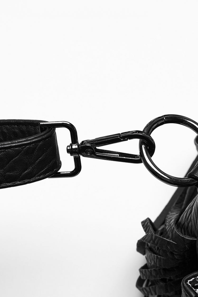 Black Studded Tassels Rivet Straps Faux Leather Women's Gothic Bag