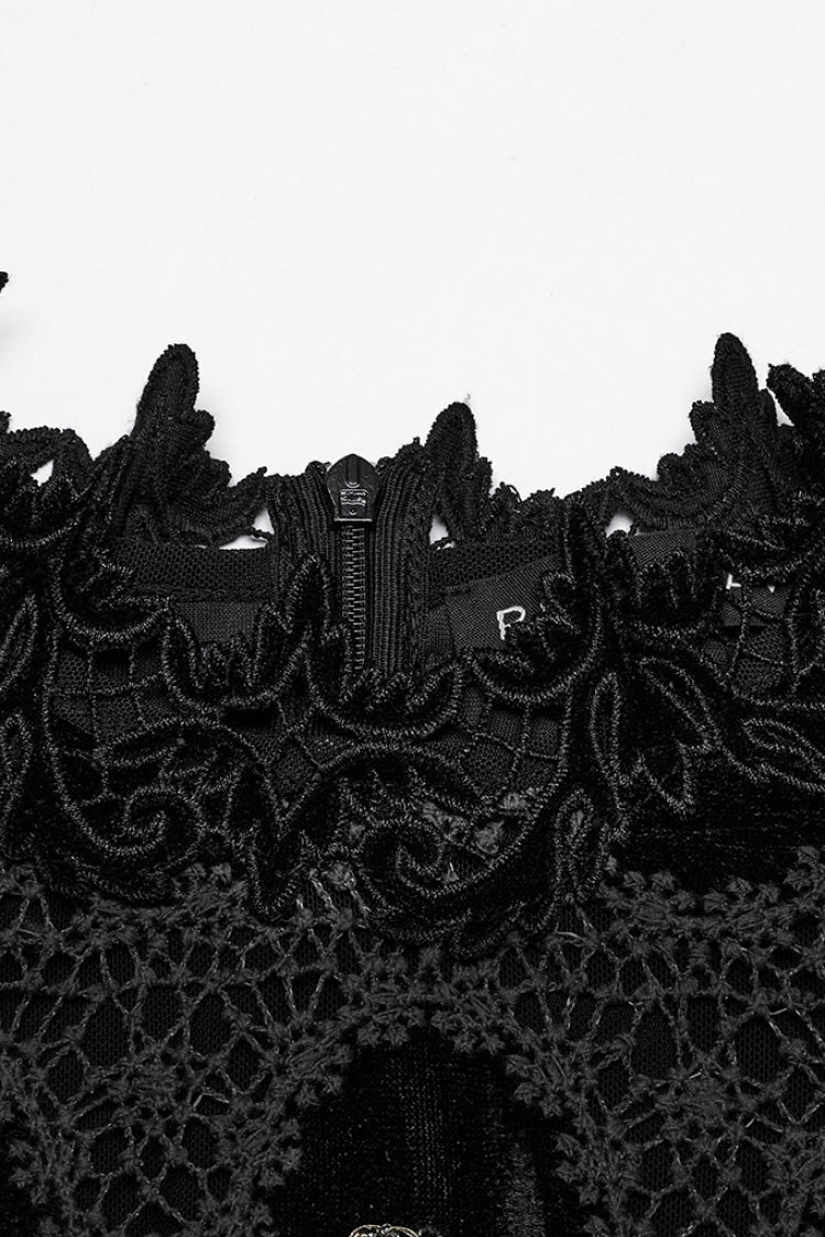 Black Long Puff Sleeves Print Embroidery Women's Gothic Blouse