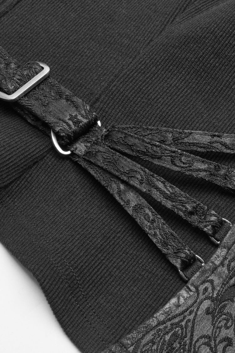 Steampunk Sleeveless Jacquard Print Metal Buckle Strap Metal Zipper Hollow Lace-Up Women's Vest 4 Colors
