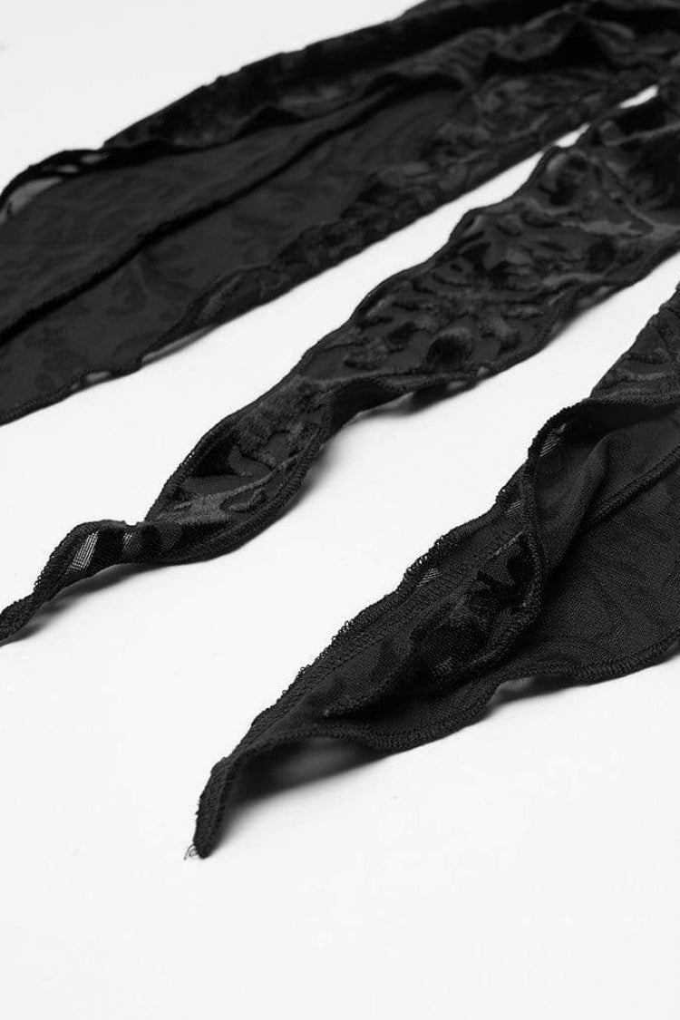 黒のハイカラー長袖花柄中空ステッチ不規則な裾レディースゴシックブラウス