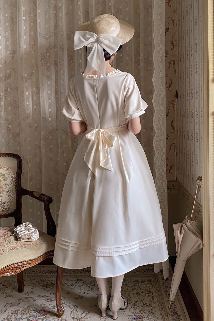 Apricot [Random Thoughts] Square Collar Short Sleeves Ruffle Classic Vintage Elegant Lolita Dress