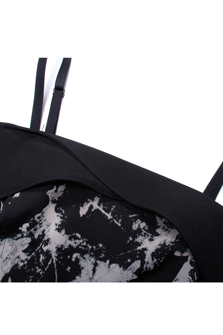 Black Folding Collar A-Shape Print Women's Punk Slip Dress