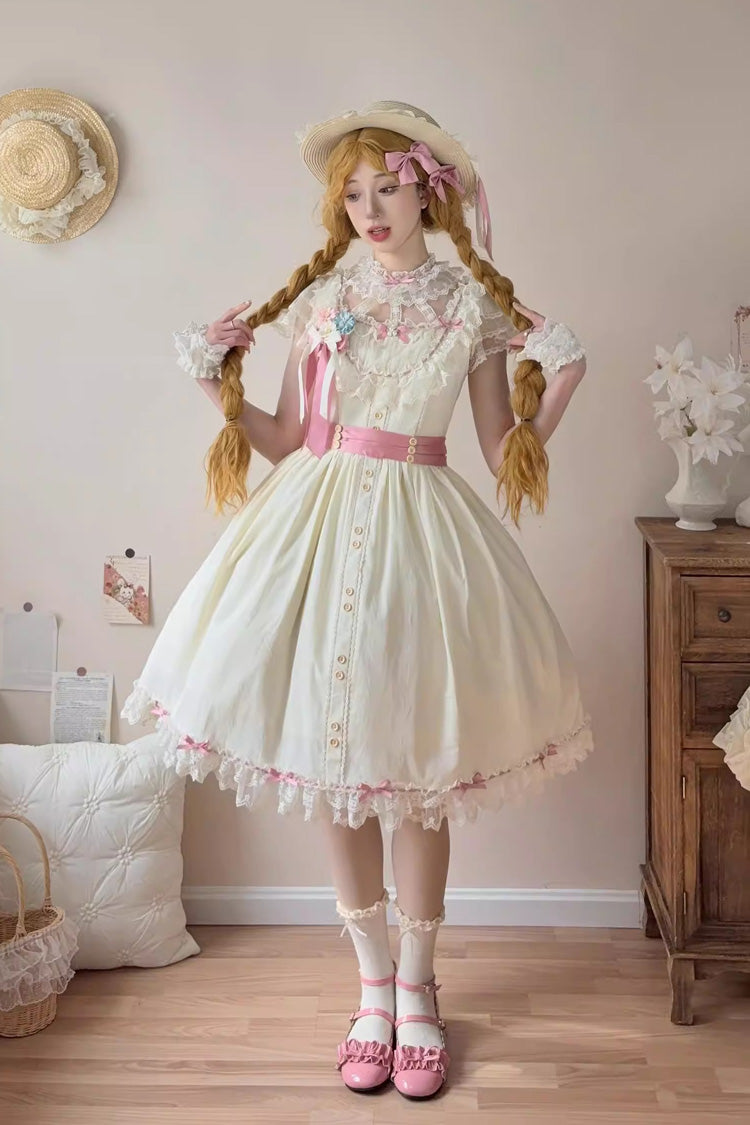 Yellow [Sakura’s Spring Resonance] Sleeveless Ruffled Bow Sweet Lolita Jsk Dress (Short Version)