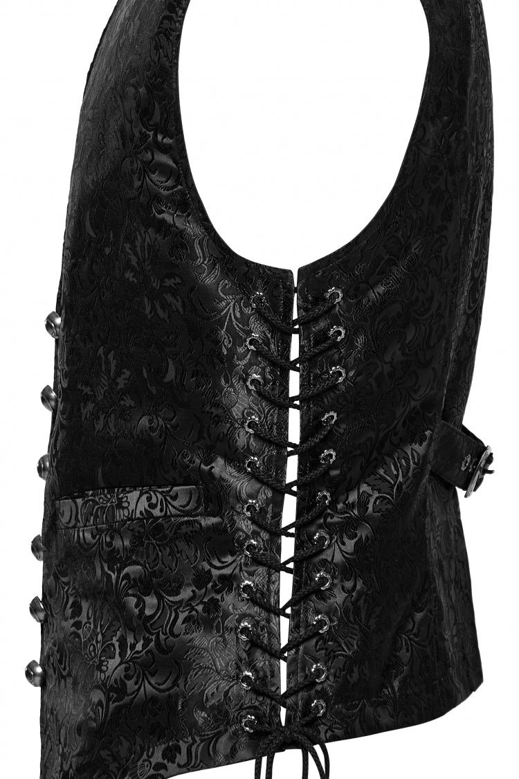 Black V Collar Jacquard Lace-Up Men's Gothic Vest