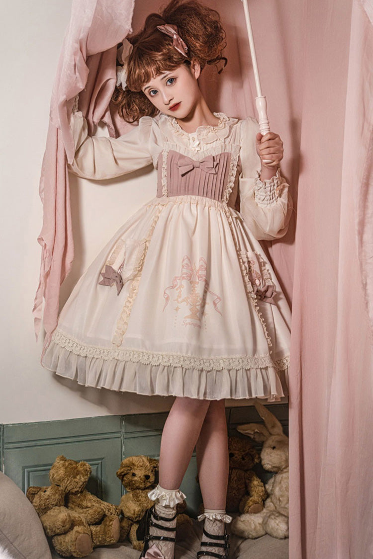 White/Pink Sleeveless Good Night Bear Print Sweet Lovely Lolita Dress