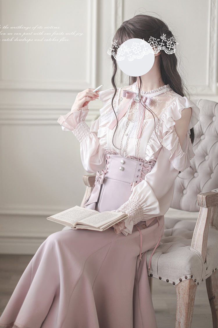 Pink Ruffle Bowknot Slim Sweet Elegant Lolita Fishtail Skirt Dress