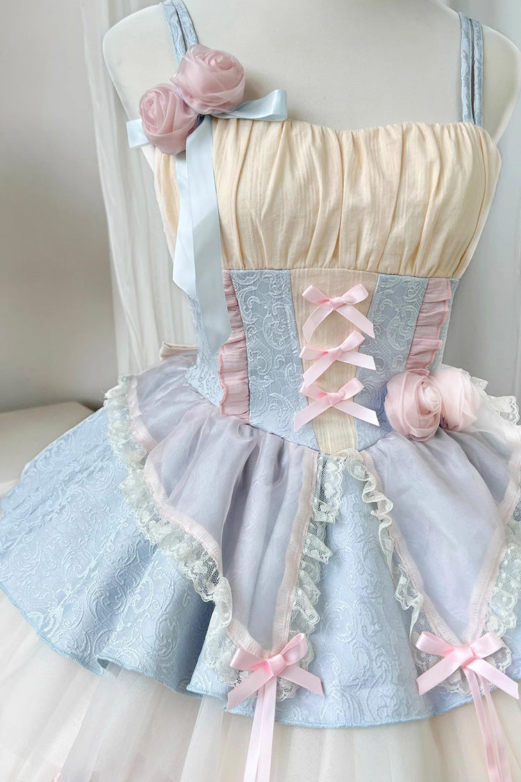 Blue/Pink Rose Peach Wine Sleeveless Multi-layer Ballet Style Sweet Lolita Jsk Dress