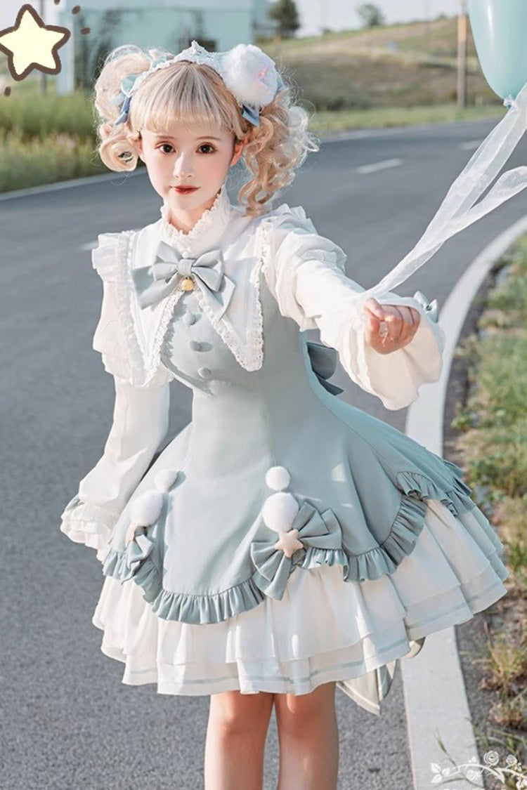 Magical Girl Long Sleeves Multi-layer Ruffle Bowknot Sweet Princess Lolita Dress 2 Colors